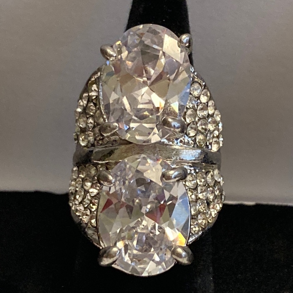Large Bling Statement Ring Silver Tone Size 6 - image 1